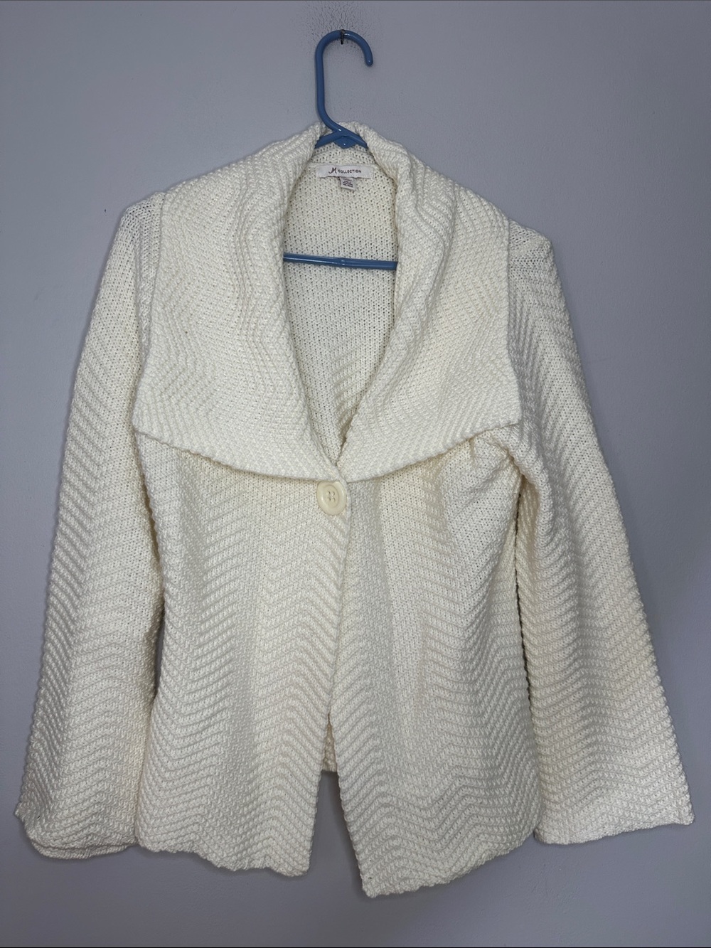 JM Collection Cream Textured Knit Shawl-Collar Teddy Jacket size M